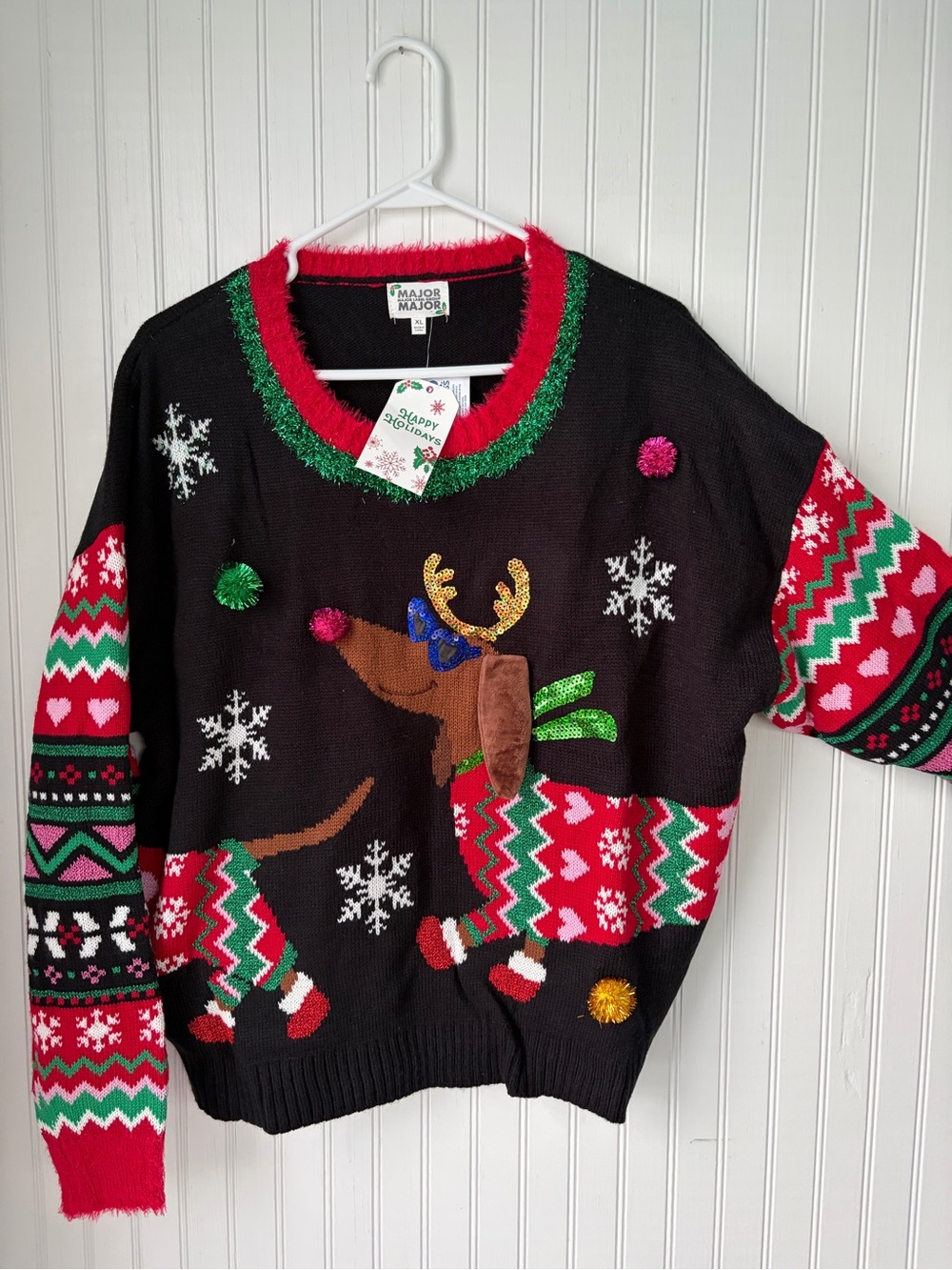 (NWT) puppy Dog Black Holiday Dachshund Sweater (XL)